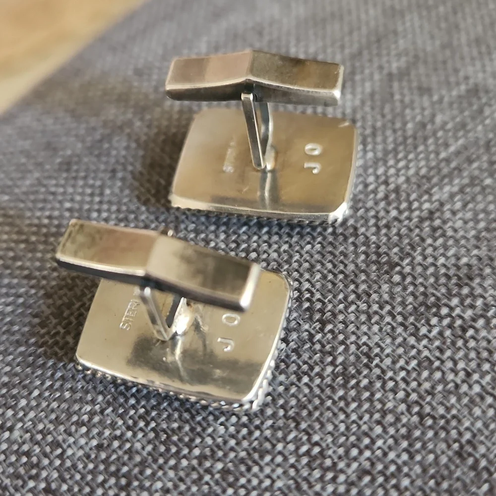 Rare NWOT Native American Handmade Whitewater Turquoise Men's Cufflinks 💙🖤🎁